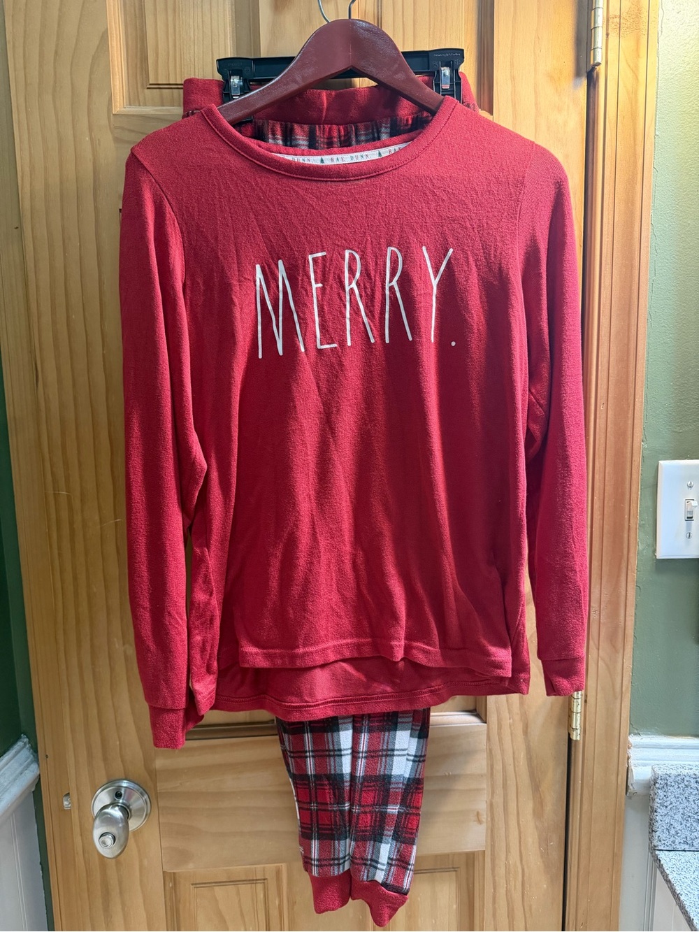 Rae Dunn Red 'MERRY' Pajama Set with Plaid Pants